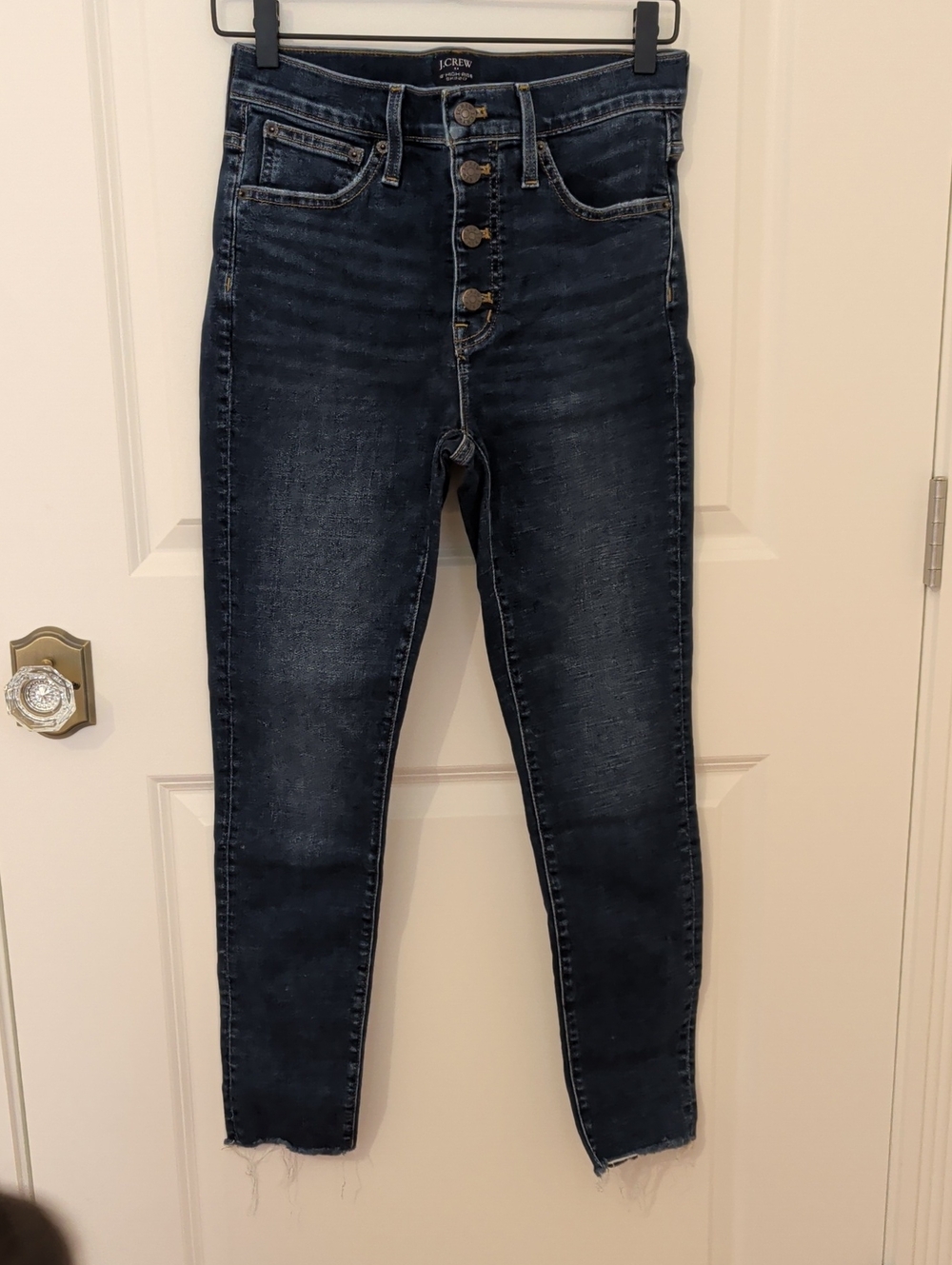 J. Crew High-Rise Button-Fly Skinny Jeans in Dark Indigo
